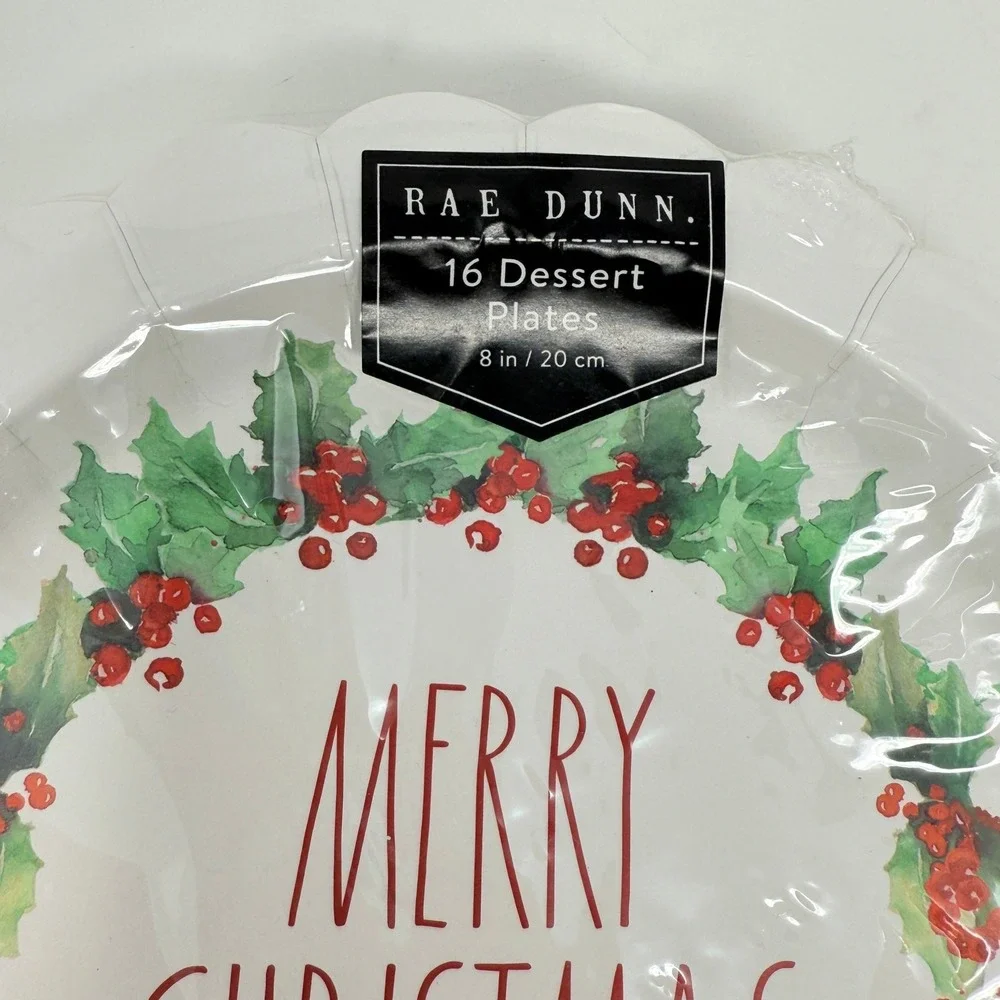 Rae Dunn Merry Christmas Wreath Design Party Ware Paper‎ Plates And Napkins New